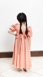 Load image into Gallery viewer, Puff Sleeve Maxi Dress with Ribbon Detail - Peach Crepe
