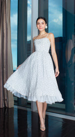 Load image into Gallery viewer, Spaghetti Strap Pleated Pleated Bust Polka Dot Balloon Midi Dress
