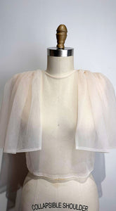 Oversized Shirred Sleeve Open Back Top in Powder Pink Soft Tulle