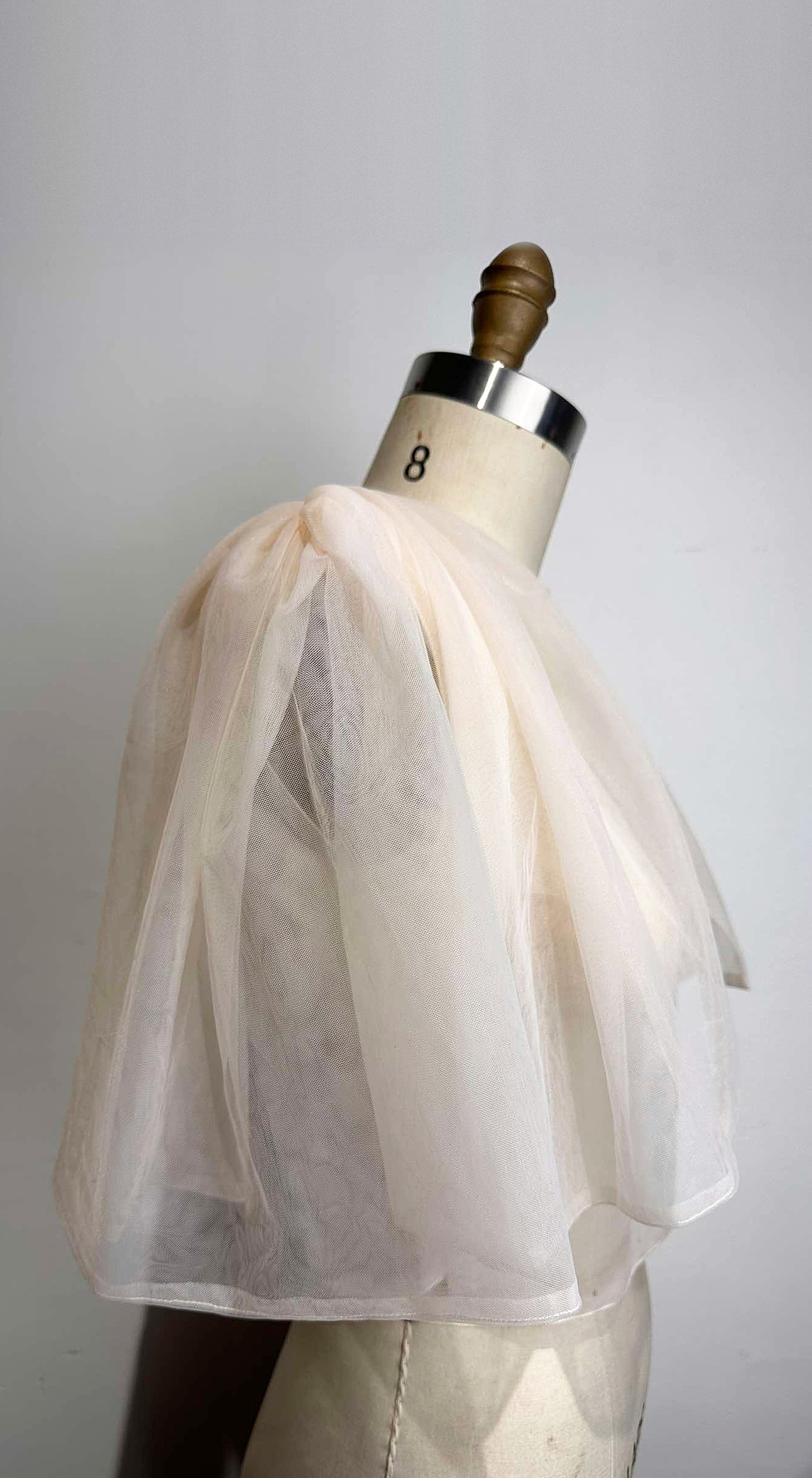 Oversized Shirred Sleeve Open Back Top in Powder Pink Soft Tulle