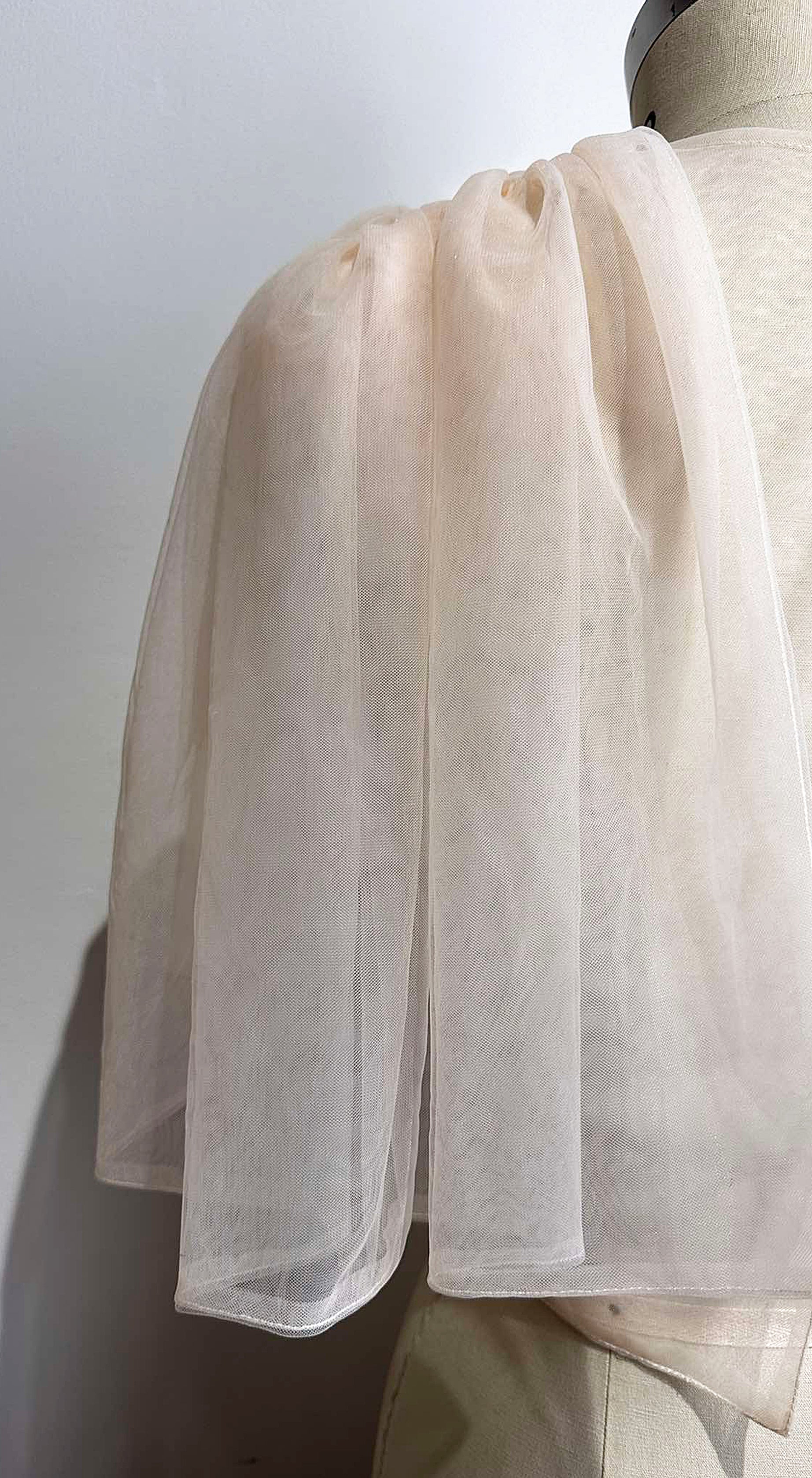 Oversized Shirred Sleeve Open Back Top in Powder Pink Soft Tulle