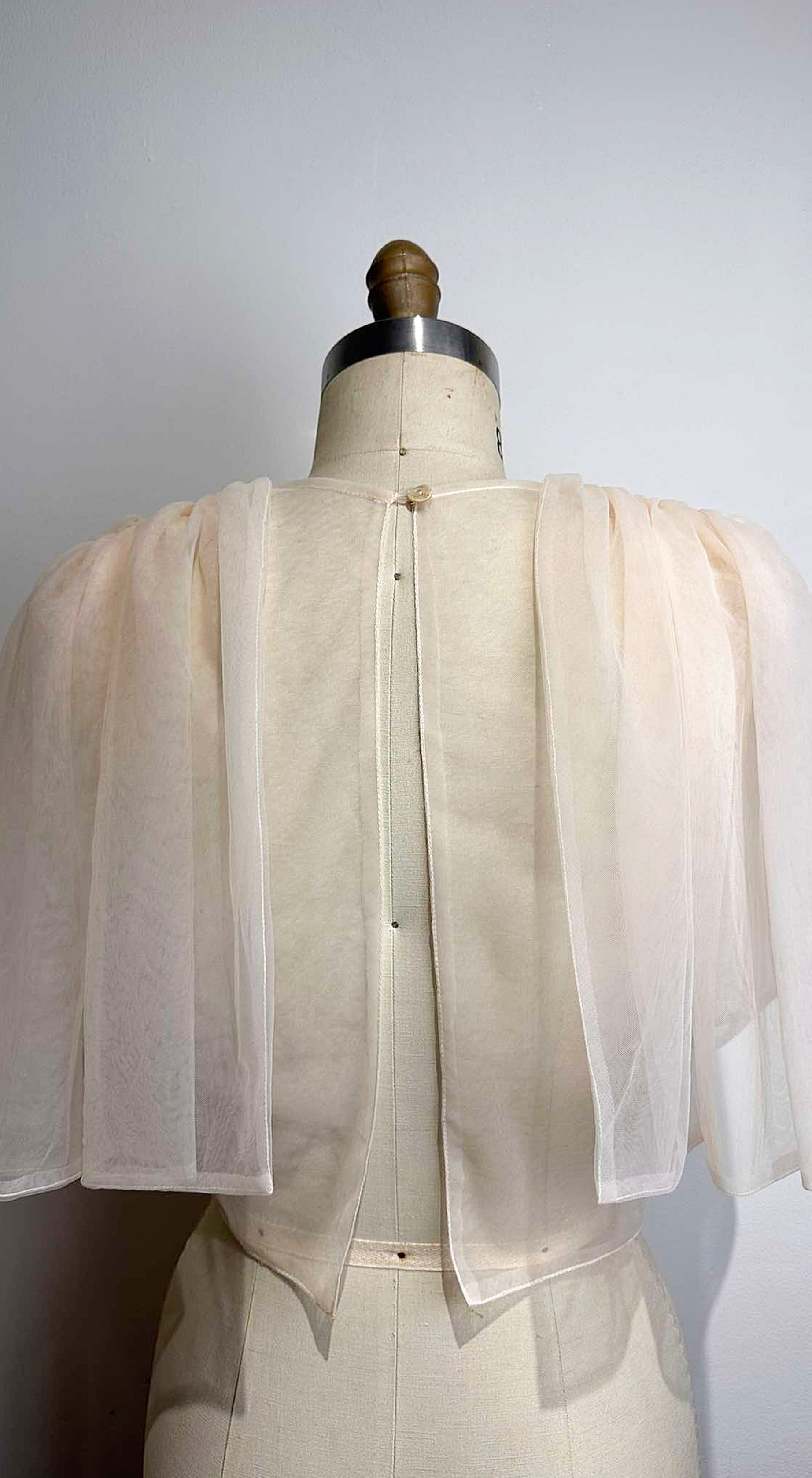 Oversized Shirred Sleeve Open Back Top in Powder Pink Soft Tulle