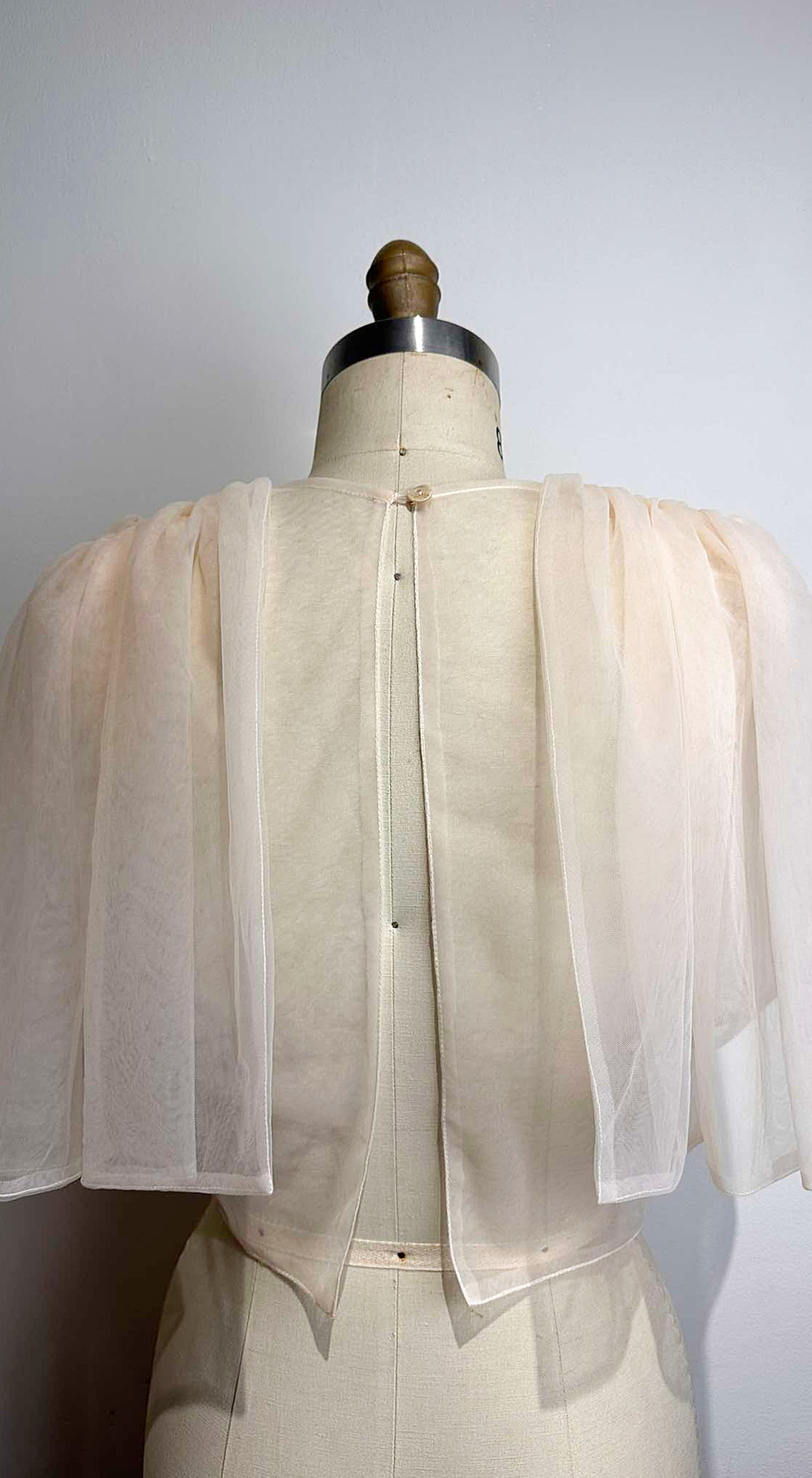 Oversized Shirred Sleeve Open Back Top in Blush Pink Soft Tulle