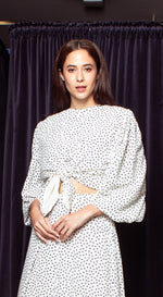 Load image into Gallery viewer, Puff Sleeve Wrap Top - White-Based Polka Dot
