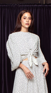 Puff Sleeve Wrap Top - White-Based Polka Dot