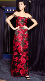 Load image into Gallery viewer, See Through Floor Length Dress - Red and Black Heavy Lace
