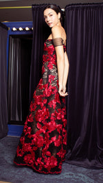 Load image into Gallery viewer, See Through Floor Length Dress - Red and Black Heavy Lace
