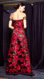 Load image into Gallery viewer, See Through Floor Length Dress - Red and Black Heavy Lace
