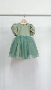 Puff Sleeve Midi Tulle Dress - Sage Linen