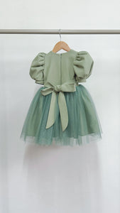 Puff Sleeve Midi Tulle Dress - Sage Linen