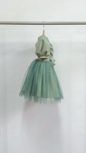 Puff Sleeve Midi Tulle Dress - Sage Linen