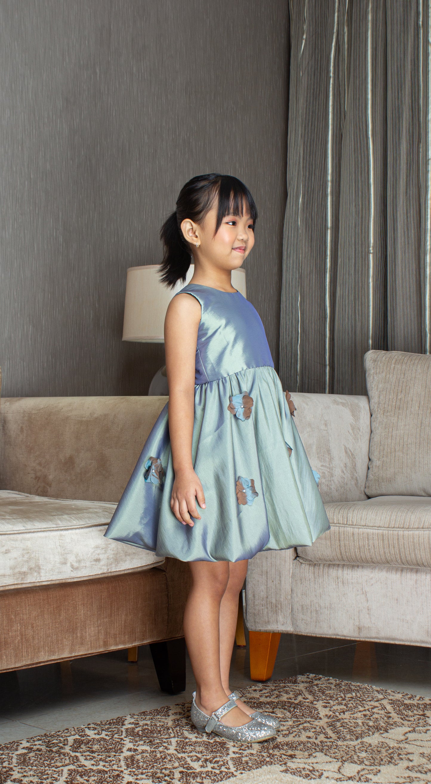 Sleeveless Mushroom Dress with Florets -  Sage