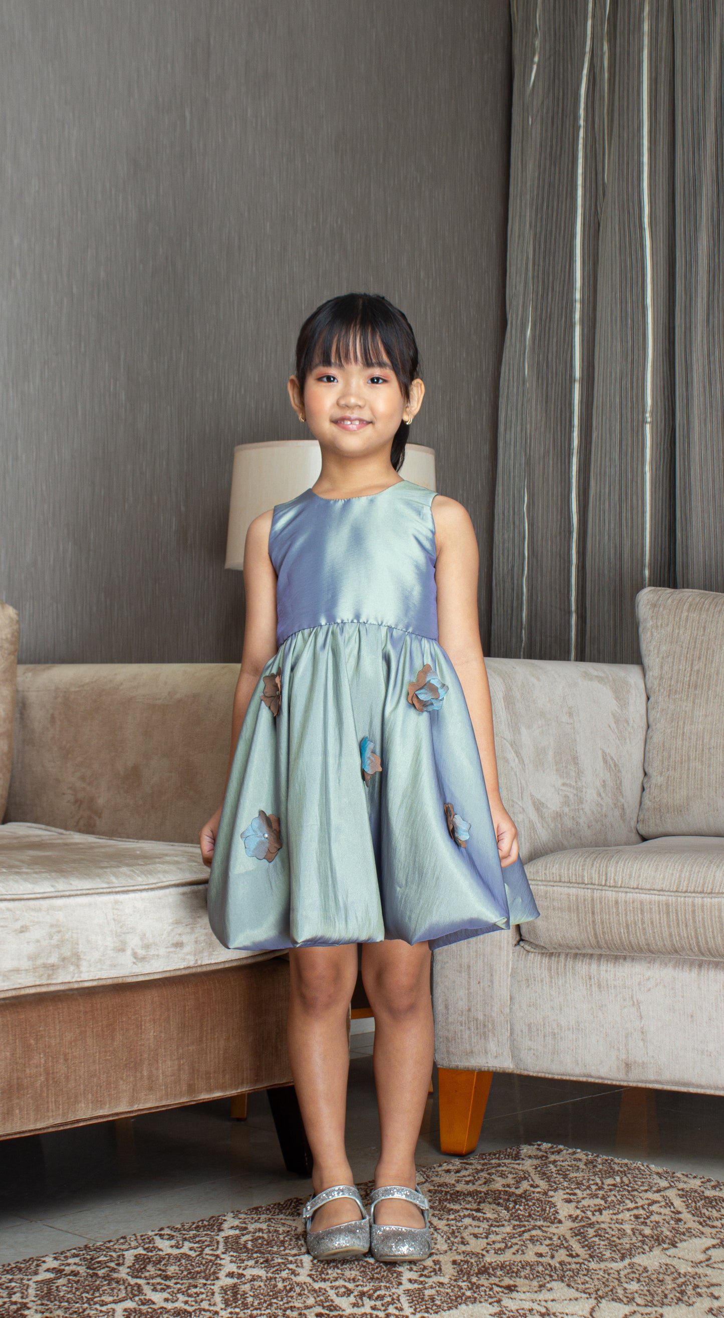 Sleeveless Mushroom Dress with Florets -  Sage