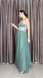 Load image into Gallery viewer, Sage Lace with Beads Corset Tulle Gown
