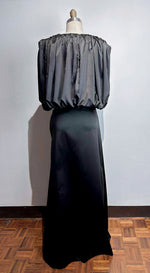 Load image into Gallery viewer, Black Silk Side Tie Ribbon Semi A-Line Skirt
