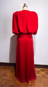 Red Crepe Side Tie Ribbon Semi A-Line Skirt