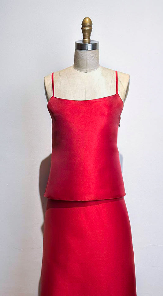 Red Rose Satin Spaghetti Strap Top