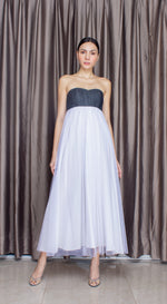 Load image into Gallery viewer, Emma Strapless Corset Tulle Dress in Denim
