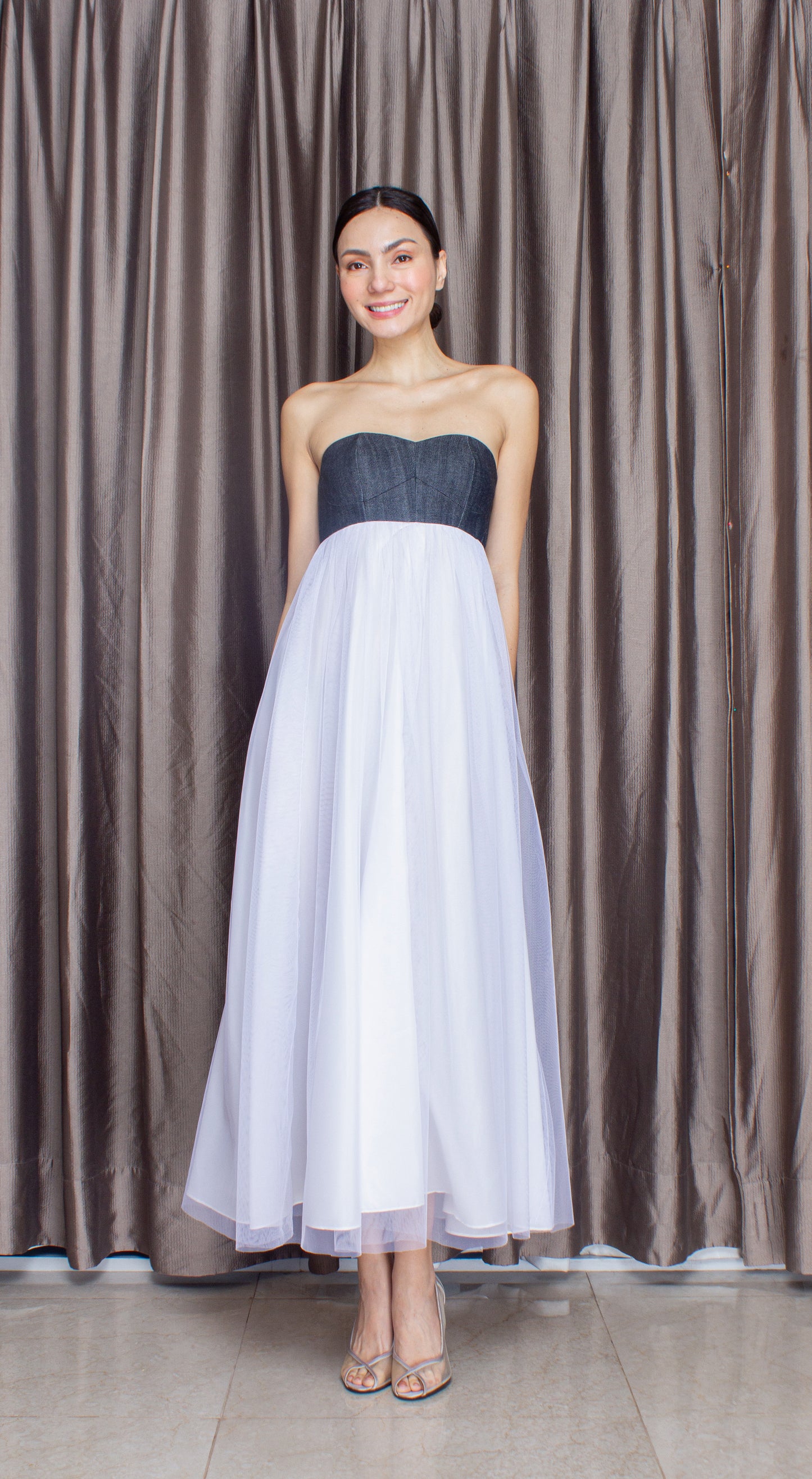 Emma Strapless Corset Tulle Dress in Denim