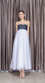 Load image into Gallery viewer, Emma Strapless Corset Tulle Dress in Denim
