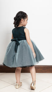 Sleeveless Midi Tulle Dress - Teal Tweed