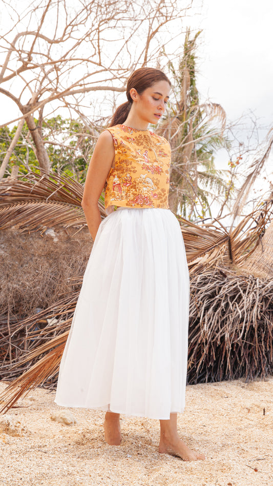 Semi-Balloon Tulle Midi Skirt