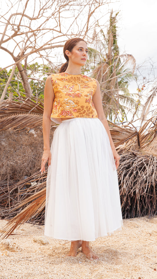 Semi-Balloon Tulle Midi Skirt