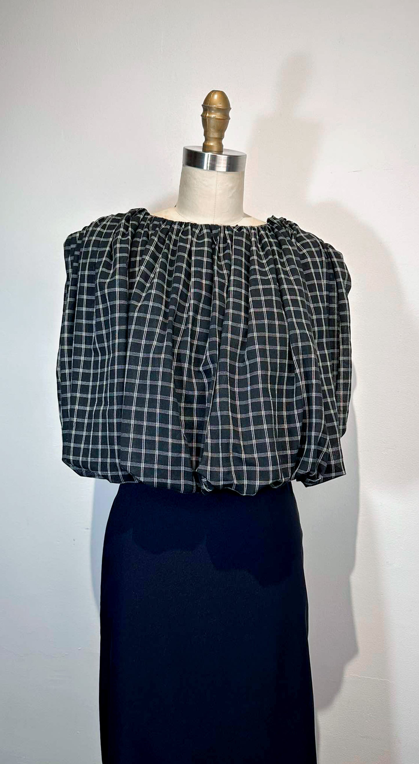 Small Check in Black and White Lightweight Cotton Fabric Crop Bubble Top