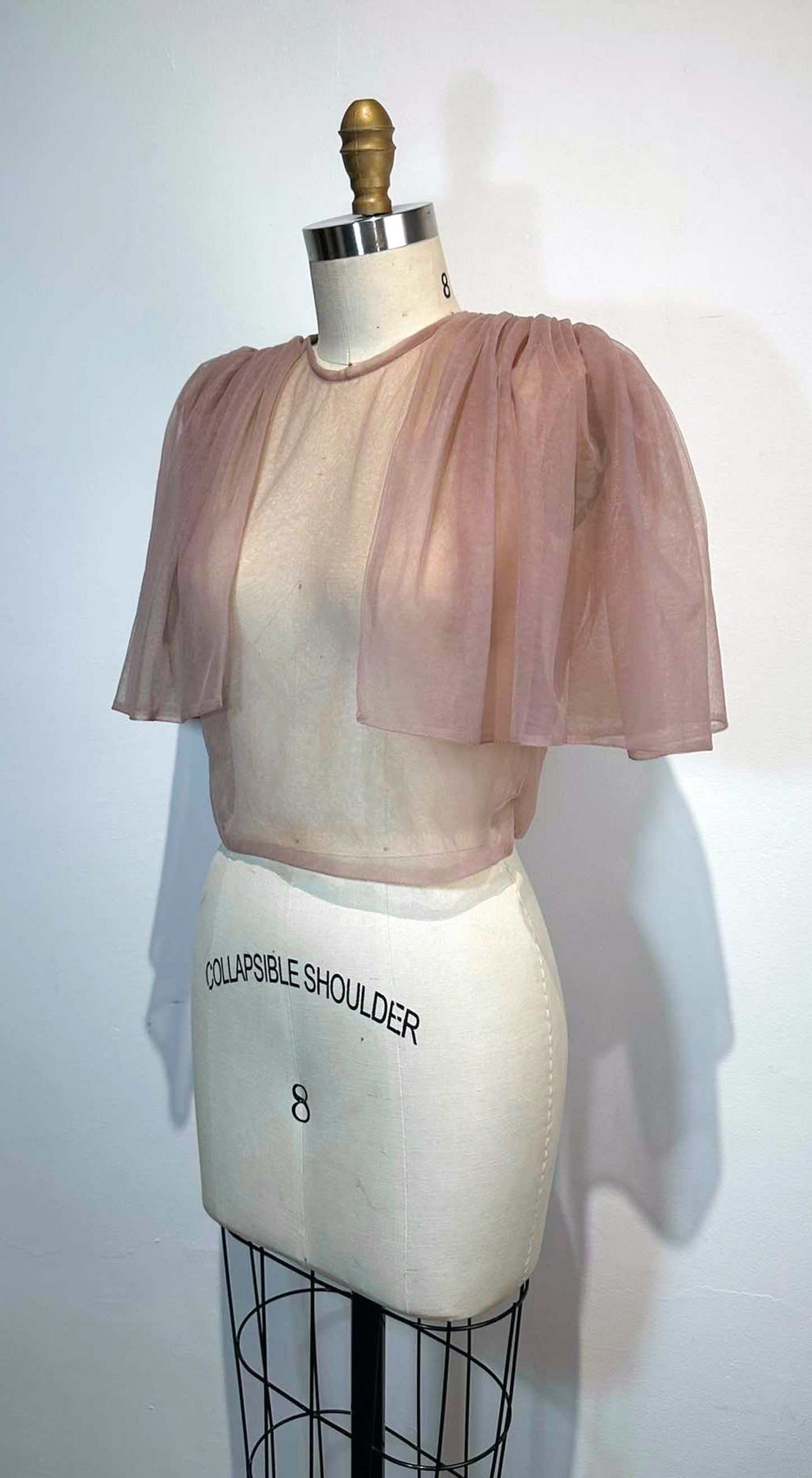 Oversized Sleeves Open Back Top in Mauve Soft Tulle