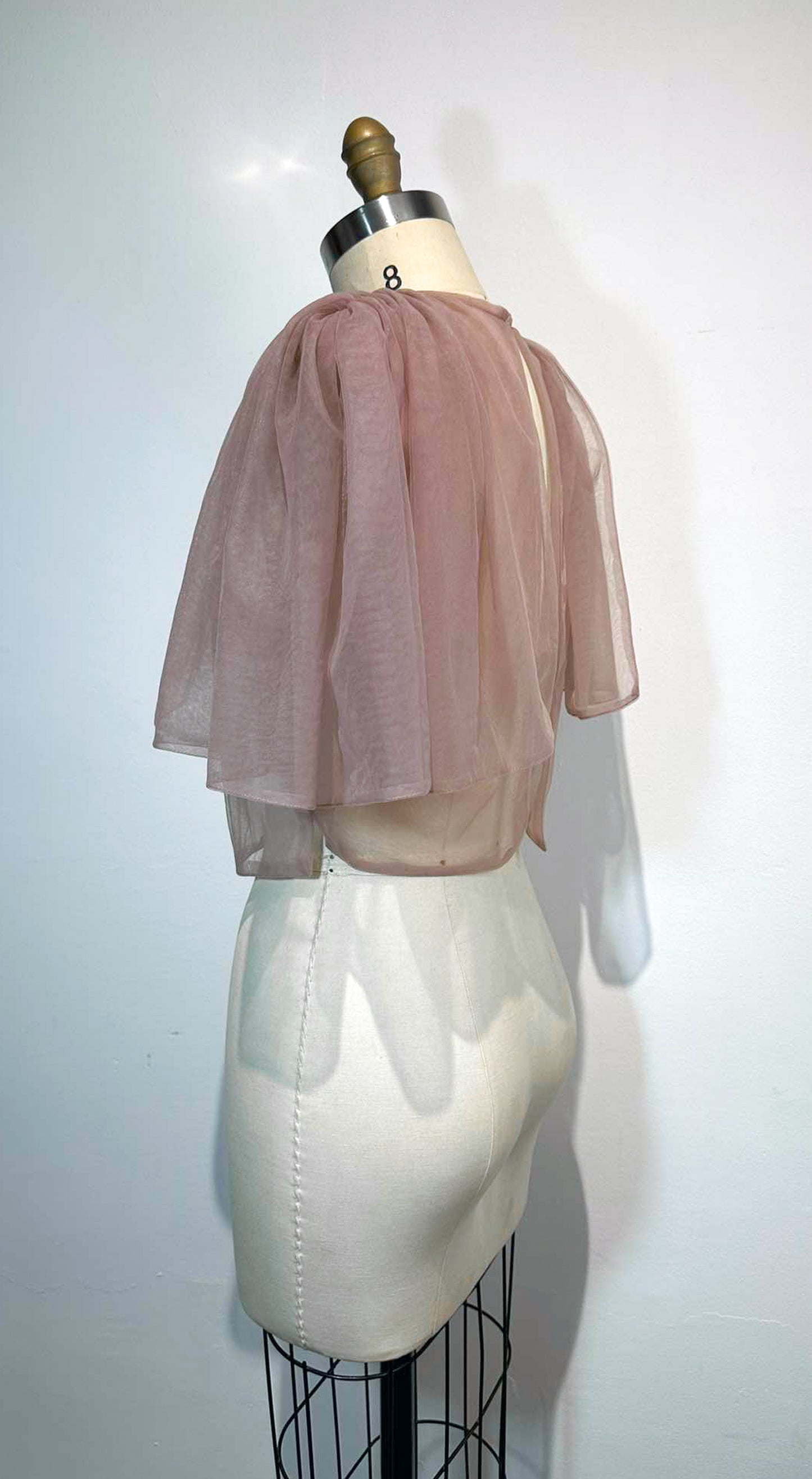 Oversized Sleeves Open Back Top in Mauve Soft Tulle