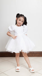 Load image into Gallery viewer, Puff Sleeve Midi Tulle Dress - White Linen
