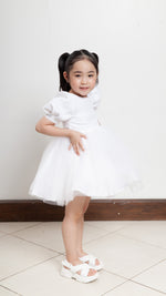 Load image into Gallery viewer, Puff Sleeve Midi Tulle Dress - White Linen
