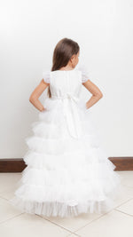 Load image into Gallery viewer, Short Sleeve Tiered Maxi Dress with Petticoat - White Linen
