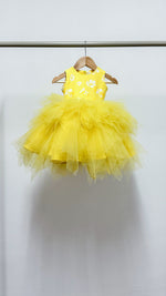 Load image into Gallery viewer, Sleeveless Midi Uneven Hem Tulle Dress - Yellow Floral Cotton
