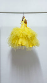 Load image into Gallery viewer, Sleeveless Midi Uneven Hem Tulle Dress - Yellow Floral Cotton
