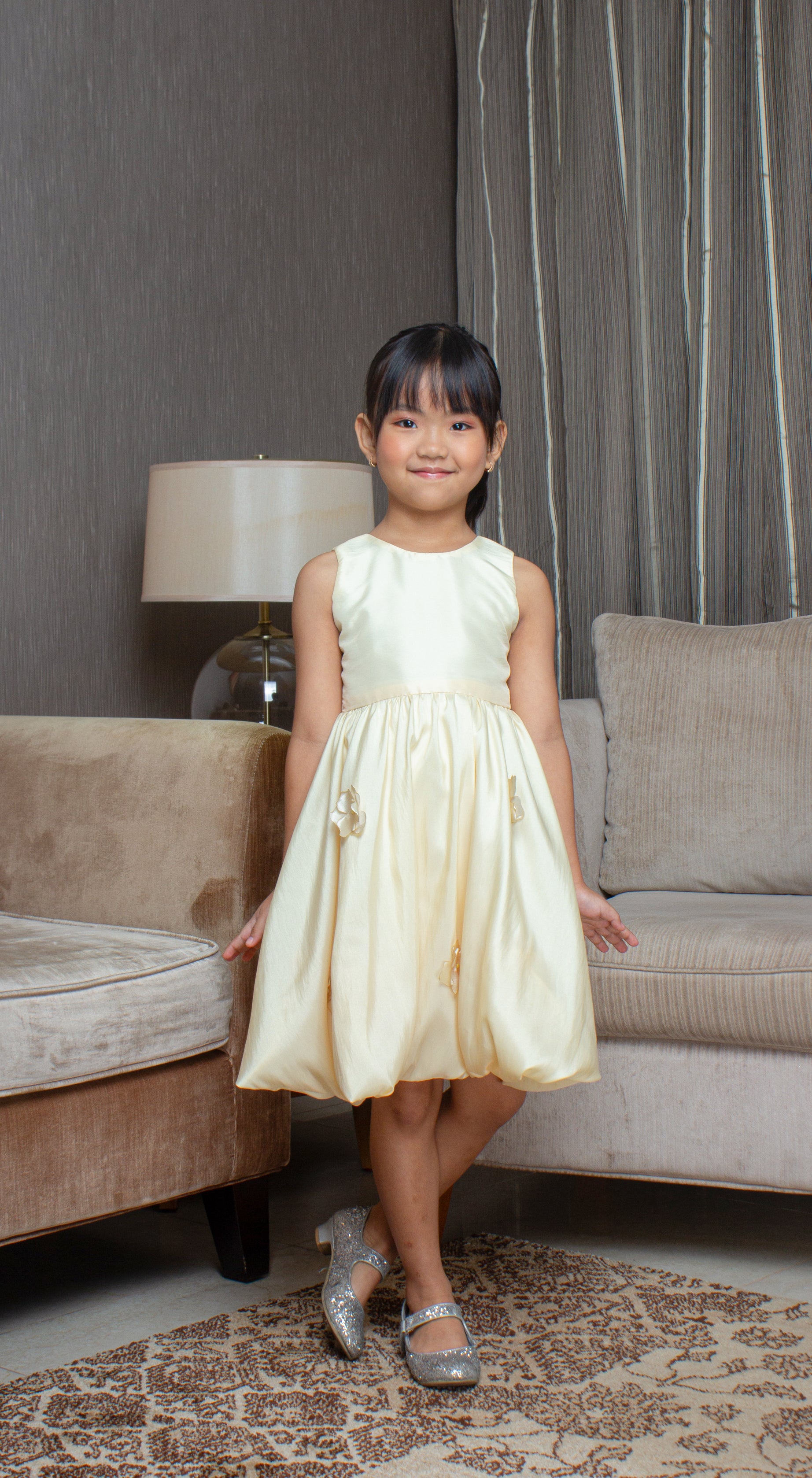 Sleeveless Mushroom Dress with Florets - Yellow