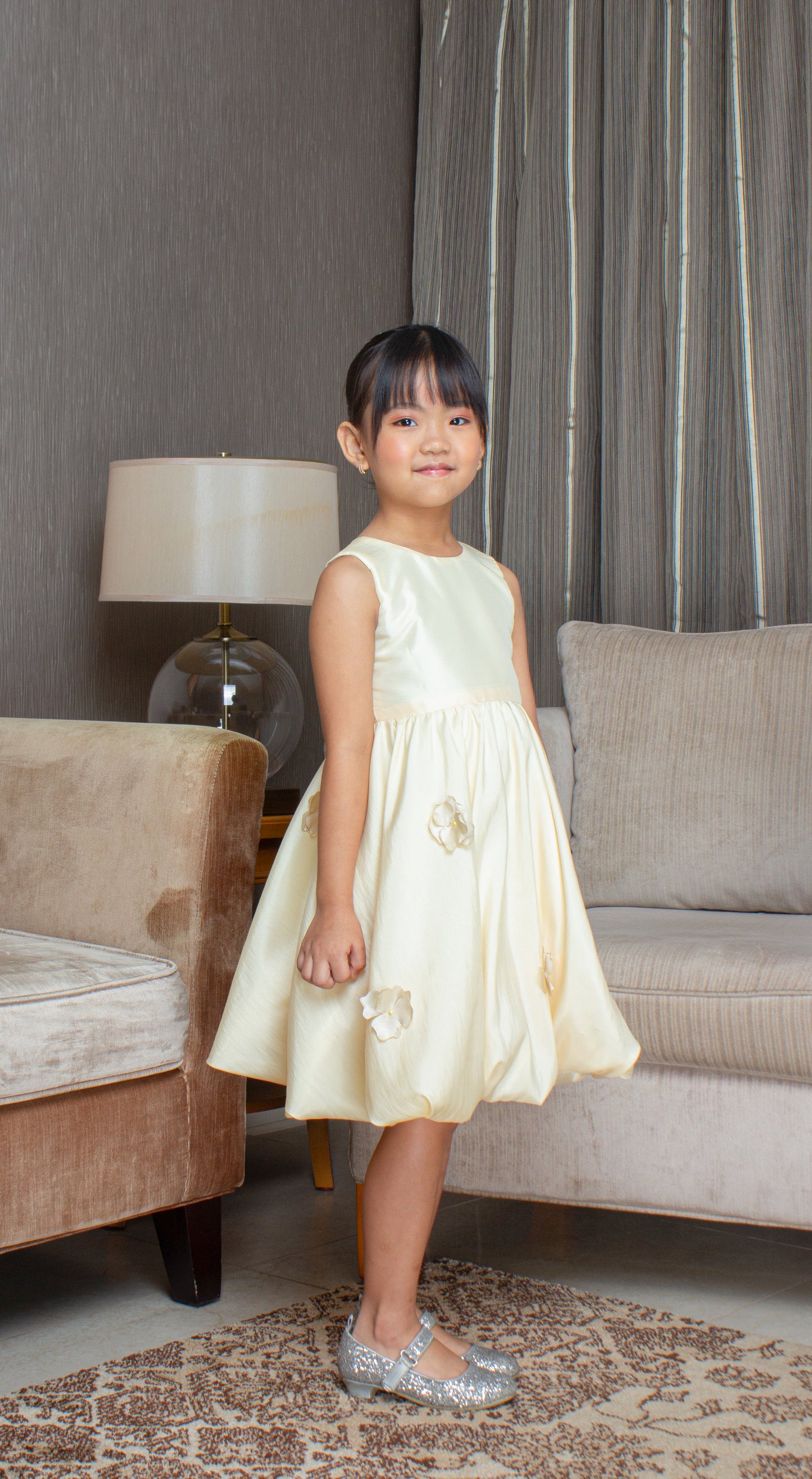 Sleeveless Mushroom Dress with Florets - Yellow