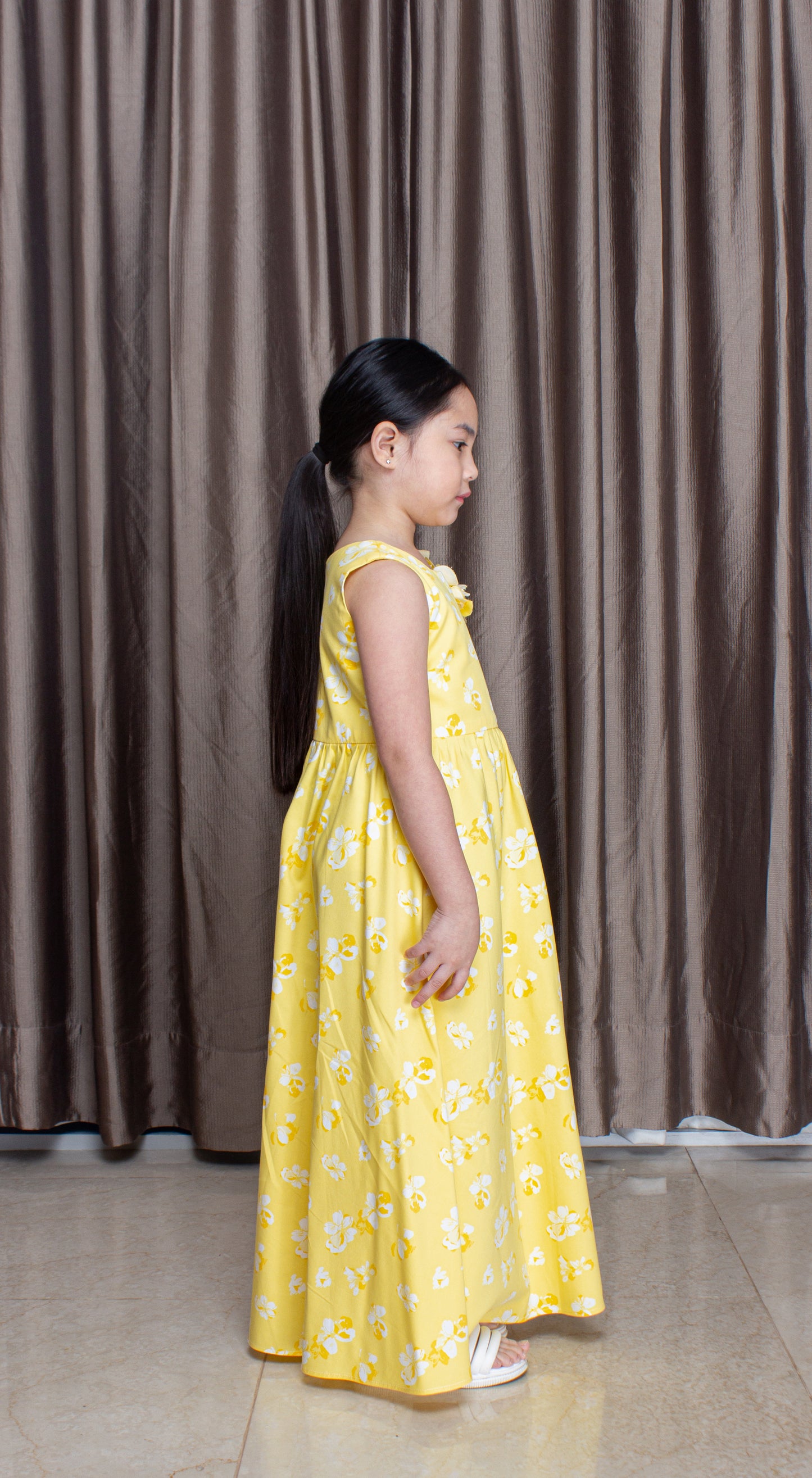 Sleeveless Maxi Dress with Florets  in Yellow Floral