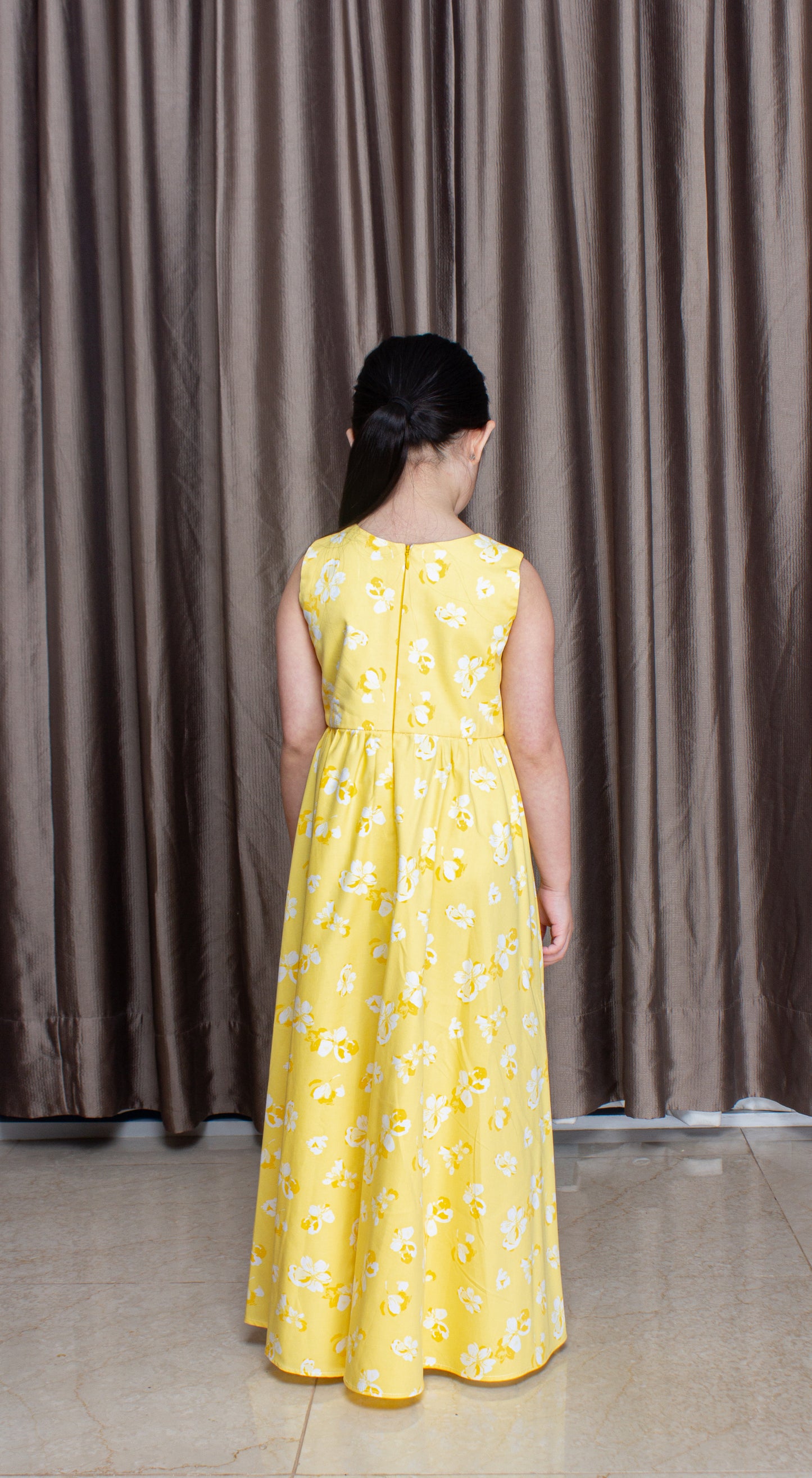 Sleeveless Maxi Dress with Florets  in Yellow Floral