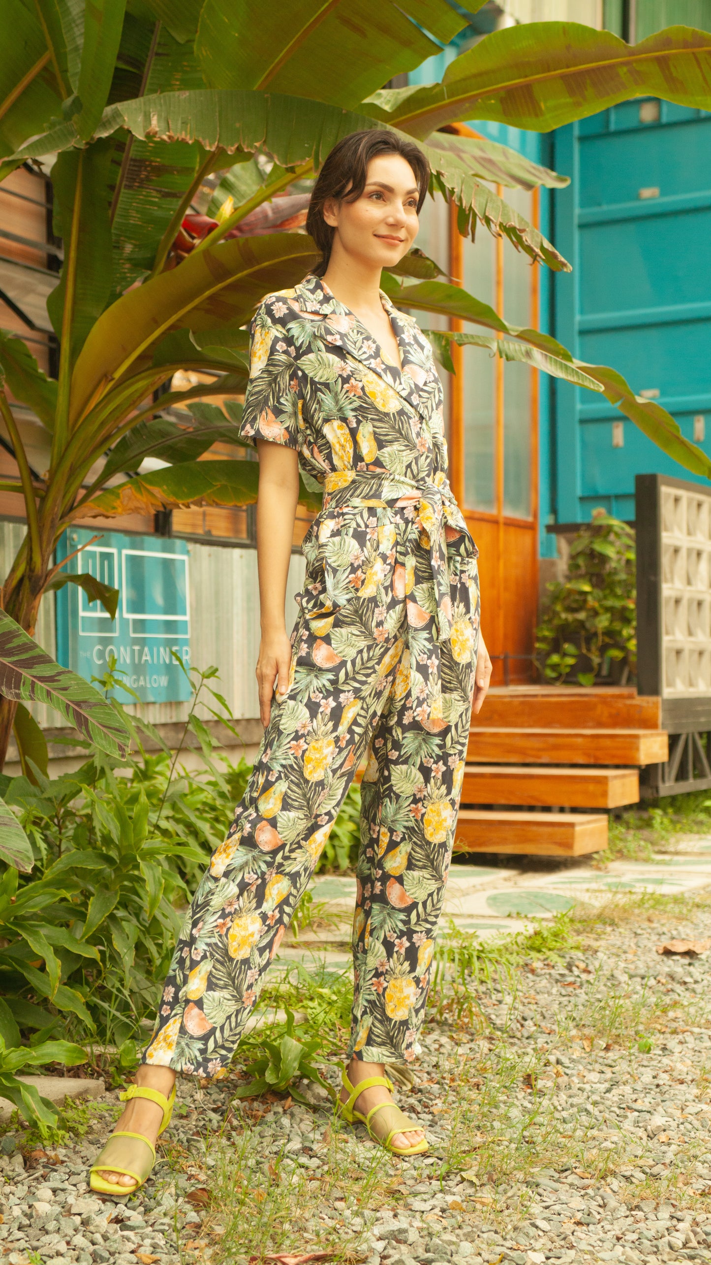 Front Zip Lapel Tapered Jumpsuit — Pineapple