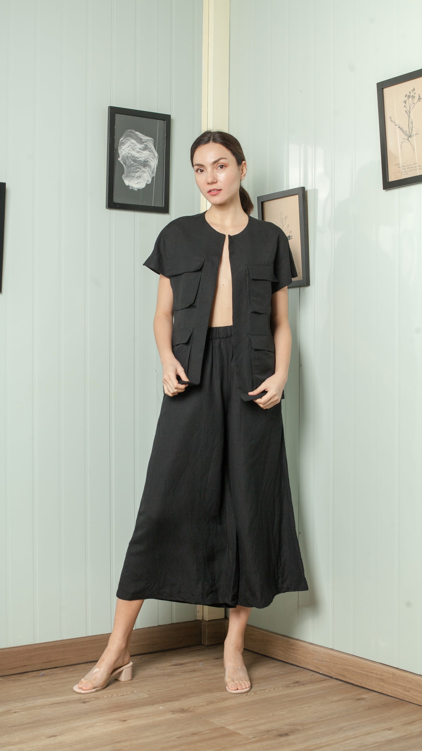 Four Pocket Drop Shoulder Oversized Belted Top