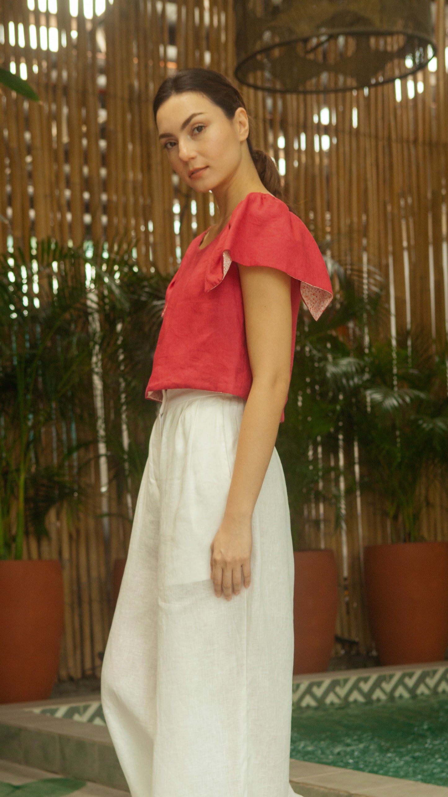 Reversible Top — Maroon Linen / Floral