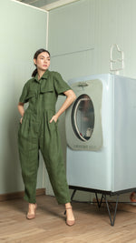 Load image into Gallery viewer, Oversized Short Sleeve Baggy Jumpsuit — Army Green
