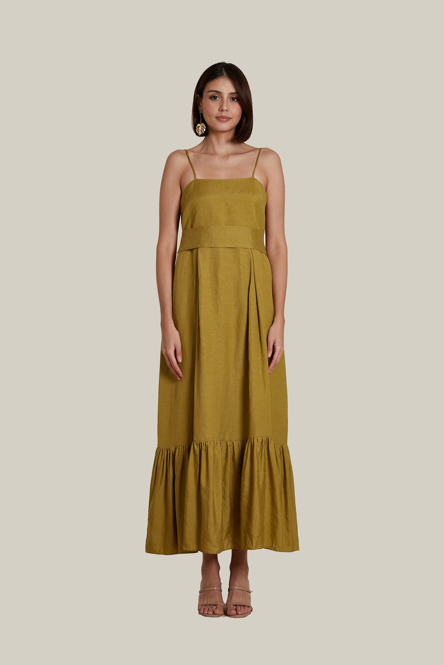 Slip On Dress in Olive Linen