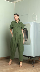 Oversized Short Sleeve Baggy Jumpsuit — Army Green