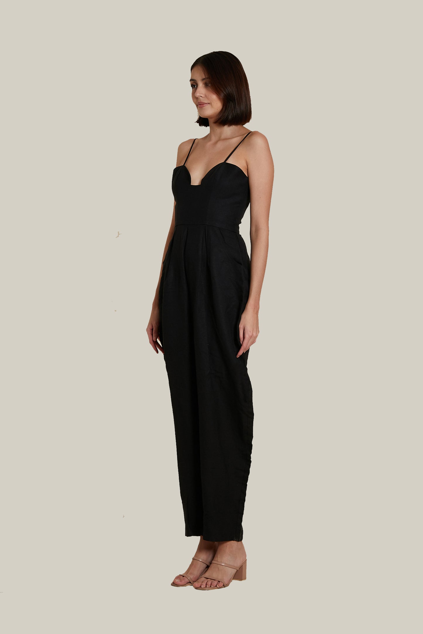 Sweetheart Baggy Jumpsuit in Black Linen