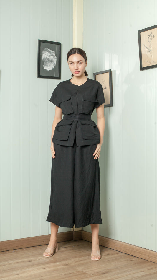 Four Pocket Drop Shoulder Oversized Belted Top
