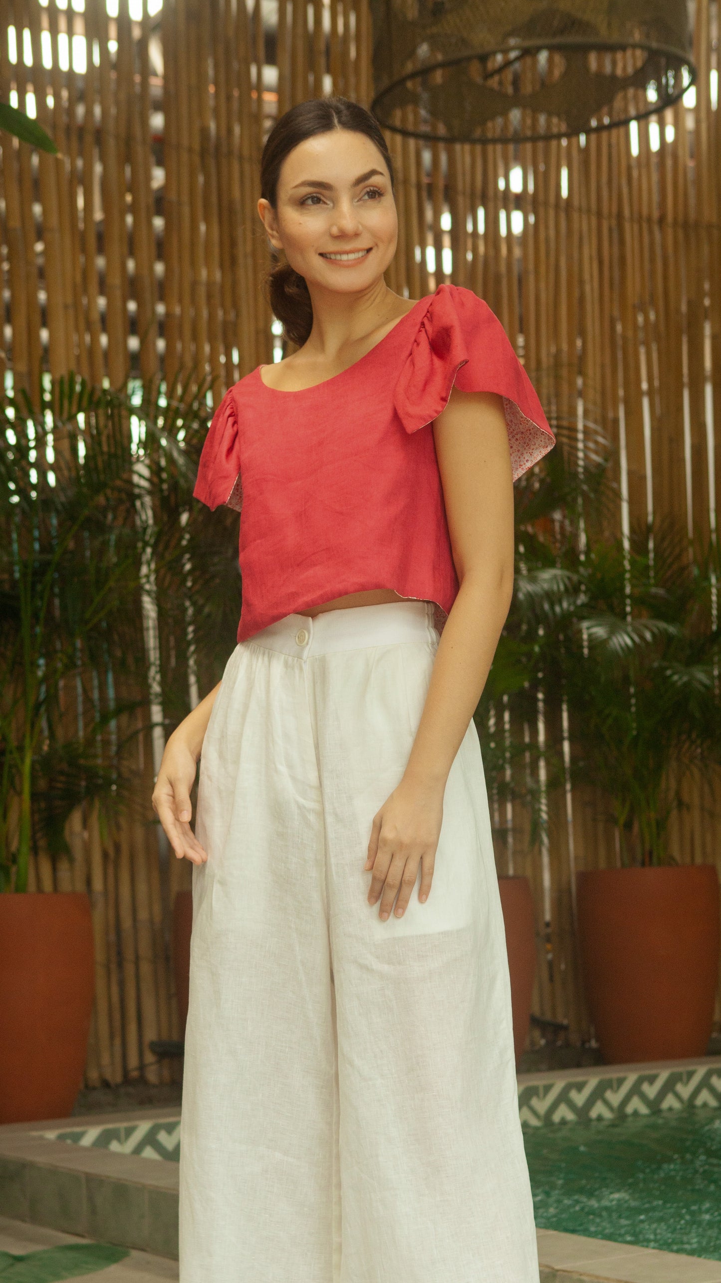 Reversible Top — Maroon Linen / Floral