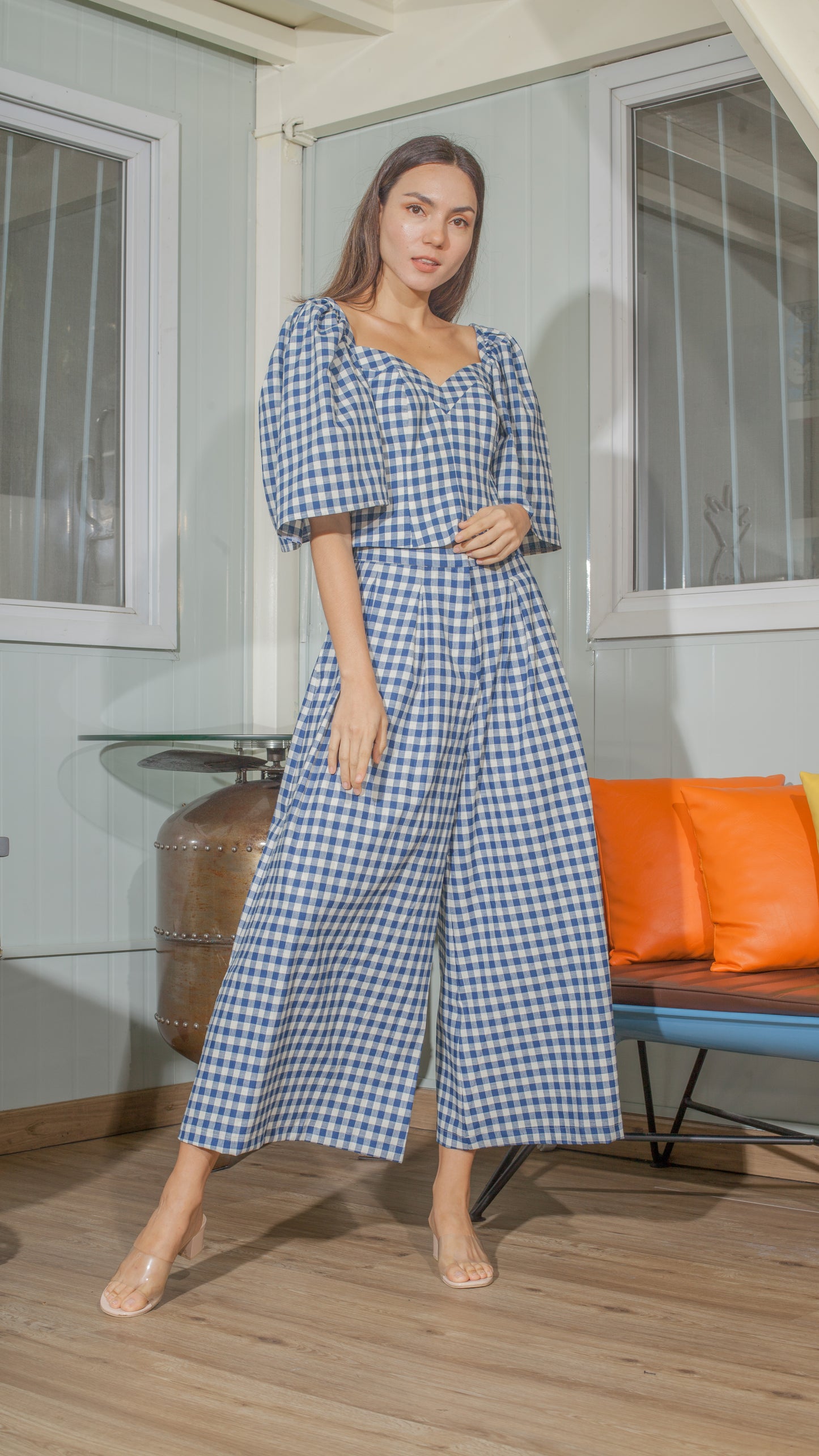 Corset in Blue and White Gingham Linen