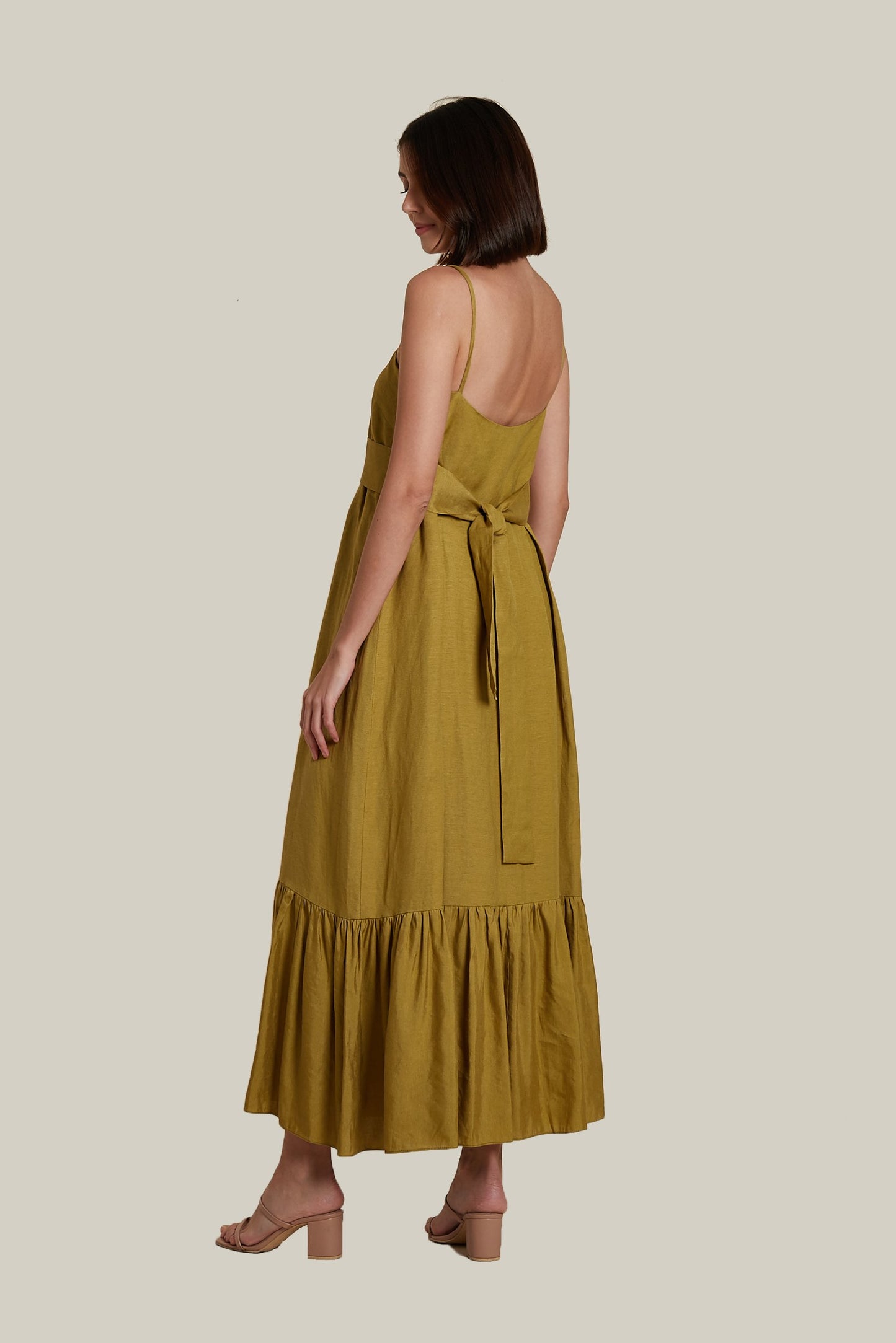 Slip On Dress in Olive Linen